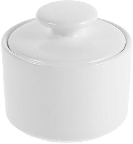 MOLUCKFU Sucrier Porcelaine Blanc avec Couvercle Pratique pour Sucre et Sel Design Simple et Vintage Pot Droit Peu Encombrant pour Cuisine et Bar à Café