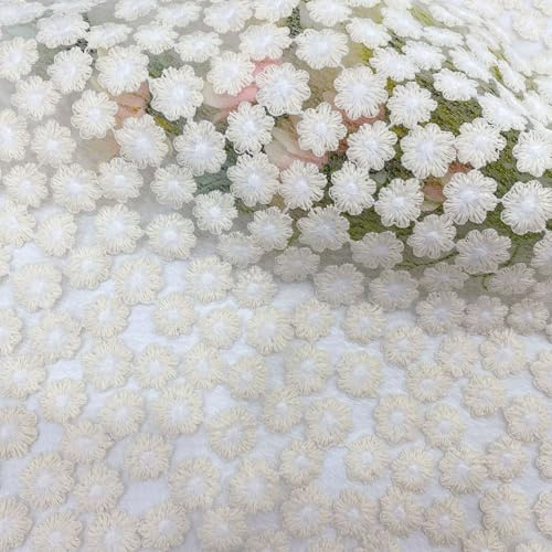 Vayliro 2 Yards x 125cm Blumen TüllStoff Stickerei Netzstoff mit Kleinen Gänseblümchen Mesh Spitzenstoff Dekostoff Stoff zum Nähen Bekleidungsstoff für DIY Hochzeit Kleidung Vorhang,Aprikose