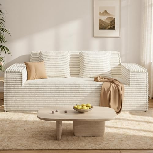 Aivermeil Sofa mit Schlaffunktion 190cm 2-3 Sitzer Boneless Couch Beige