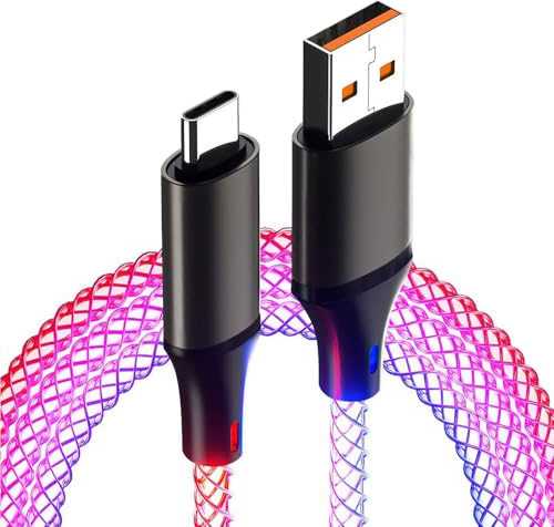 2M USB C Ladekabel Leuchtend, LED Kabel Beleuchtet RGB Helles USB A auf C | 3A Schnellladekabel, Kabel mit LED Beleuchtung, Datenübertragung für iPhone Pro Max Samsung S23 iPad Huawei Pixel Switch PS5