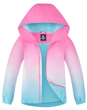 BuyiRen Girls Waterproof Jacket Rain Jackets Hooded Raincoat Lightweight Cotton Lined Rain Coats for Kids, Ombre Pink, 5-6 Years