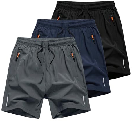 duxyoz Lot de 5 shorts en polyéthylène pour garçons avec poches zippées - Short de sport d'été décontracté - Taille élastique - Vêtements de sport - Short de course léger - Short de sport - Short de