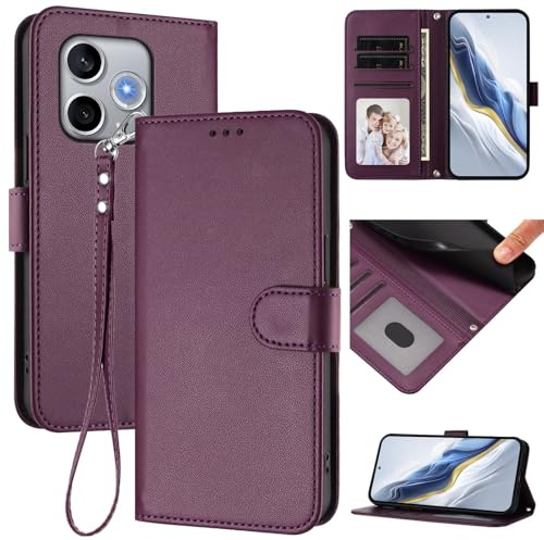 ELECWAY Wallet Case for Honor 600 Smart Phone 2026, Lether Cover with Card Holder, Wrist Strap, Magnetic Closure, Wireless Charging, Kickstand (Dark Purple)