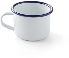 HENDI Tazza in acciaio smaltato bianco, con bordo blu, per colazione, tazza da tè, tazzina da caffè, per bevande calde e fredde, per campeggio, escursioni e picnic, per il gelato, 0,12L, ø70x(H) 50mm