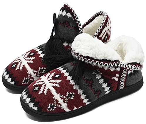 COFACE Hüttenschuhe Damen Lammfell Hausschuhe Warme Winter Flauschige Fell Hausstiefel Gefüttert Plüsch Pantoffeln Mädchen Hausboots 39-40
