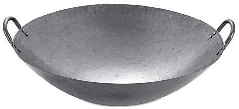 Hand Pot Doppelohr Runde Boden Schmiedeeisen Wok Kommerzielle Unbeschichtete Große Eisentopf Handmade Vintage Pot,Silver 80cm