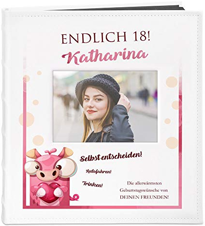 Maverton Fotoalbum zum Selbstgestalten mit Bildausschnitt mit Aufdruck - für 240 Fotos 10x15-60 schwarze Seiten - Größe 33x30cm - Weiß - personalisierte Geschenke - Geburtstagsgeschenk für Frauen