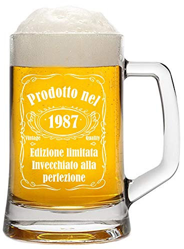 bubbleshirt Boccale da Birra Incisione Compleanno 1987 - Prodotto nel 1987 Invecchiato alla Perfezione - Vintage - Idea Regalo - Bicchiere in Vetro Chiaro, ca 50 cl