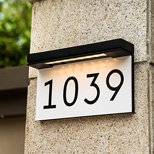 House Numbers Address Plaques For Houses Solar Powered, 3000K Warm White LED Illuminated Address Sign For Outside, Waterproof, Wireless, Light Up For Houses