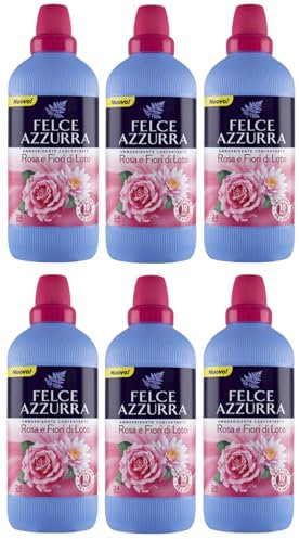 Felce Azzurra 6er-Pack Ammorbidente Concentrato Rosa e Fiori di Loto,Konzentrierter Weichspüler mit Rosen- und Lotusblumen,24 Wäschen,600ml