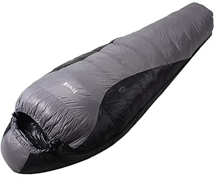 Hewolf Daunenschlafsack für kaltes Wetter, Rucksackreisen, Wandern, Schlafsack, Schwarz, 1200 g gefüllt