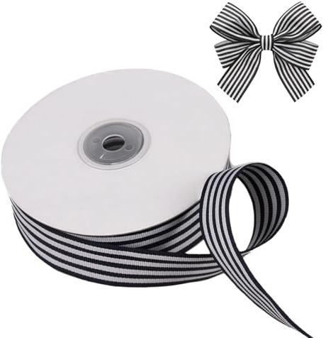 Nastro in grosgrain a righe bianche e nere per abbigliamento, decorazioni, avvolgimenti, accessori per capelli fai da te, artigianato (25 mm x 220 mm)