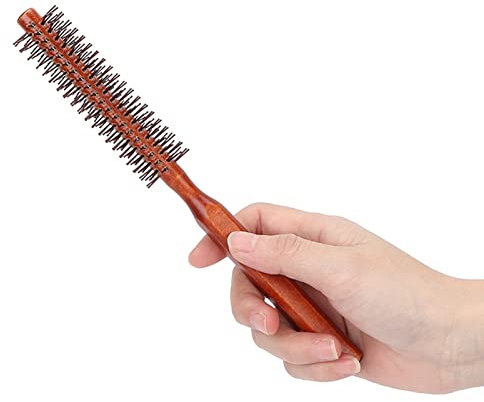 Cepillo de Pelo de Estilo Redondo, Cepillo de Pelo Circular Quiff Roll, Cepillo de Pelo de Rodillo para Rizar de Madera Pequeño, Unisex para Secar con Secador, Uso Doméstico