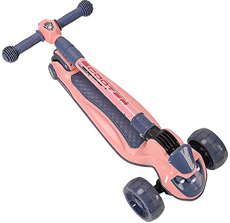 XUANYU Tretroller mit 3 Rädern, höhenverstellbar, Mini-Scooter für Kinder mit Leuchten, klappbares Skateboard für Kinder, Roller (Rosa/Blau)