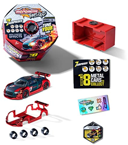 Majorette Tune Ups Series 2 - Chrome Effect Metal Toy Car with 7 Surprises, 1 of 18 Collectable Cars in Surprise Pack, Includes Tuning Accessories, Collectable Box and Stickers
