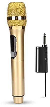Yunseity Drahtloses Mikrofon, Dynamisches Karaoke-Handmikrofon mit LED-Bildschirm, Handmikrofonsystem mit Empfänger, für Zuhause, Party, Singen, Outdoor(Gold)