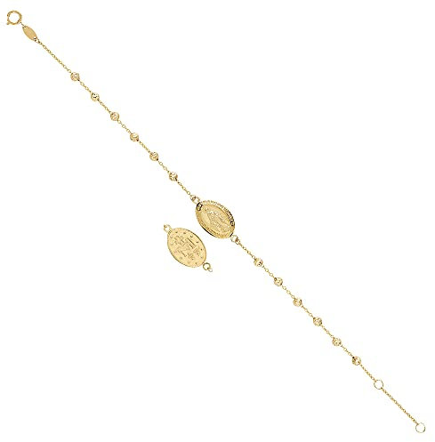 JC Trauringe Rosenkranz-Armband mit Mutter Maria in 585 Gold | 17 & 19 cm verstellbar I Kugel Armband mit Kreuz Goldarmband Ankerkette 8223