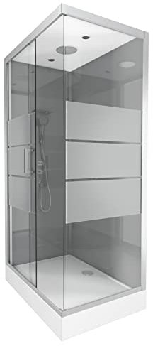 MARWELL Cabina de Ducha Grey River - 80 x 110 x 215 cm - Esquina Con Entrada Frontal - Perfiles de Aluminio - Prefabricada Con Altura de Entrada 15 cm