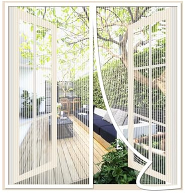 Risareyi Moustiquaire Porte Fenetre 120x130cm, Blanc Rideau Moustiquaire Fenetre Aimantée, Respirantes, Filet Ultra Fine, Anti-moustiques pour Salon, Fermeture Automatique, avec Bande Adhésive