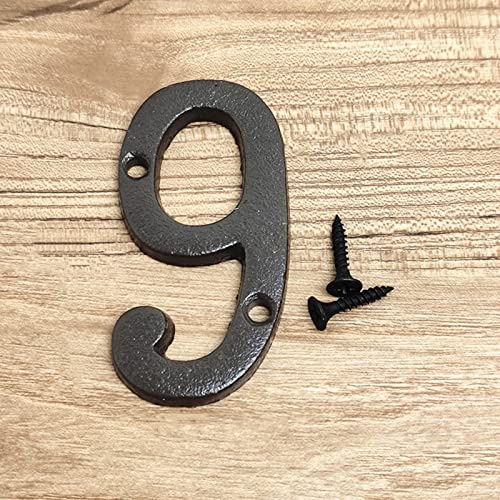 3D House Plaque Numbers 0-9 Letter A-Z Black Cast Iron 8cm Metal Digital Door Plate Sign with Screws Alphabet Home Outdoor Anti-Rust Exterior Signage Doorplate Hotel Apartment Street Mailbox (9)