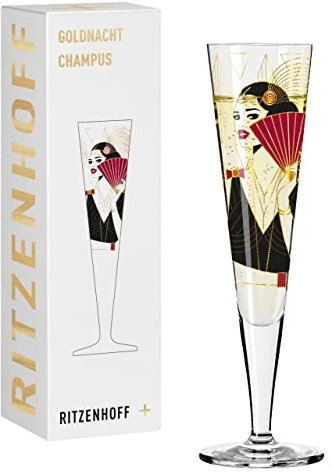 RITZENHOFF 1071028 Bicchiere da champagne 200 ml - Serie Goldnacht No. 28 - Nobile pezzo di design con oro vero - Made in Germany