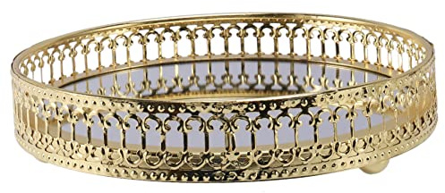 Wresetly Vassoio portaoggetti in dorato in vetro gestore di trucco scrivania cosmetica dessert vassoio espositivo 17,5 cm