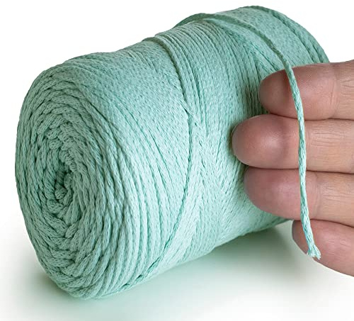 MeriWoolArt® Makramee Garn 2 mm x 250 m Baumwollkordel, recyceltes weiches Baumwollgarn für das Stricken von Pflanzenhängern, Schmuckherstellung, Häkeltaschen (Aqua, 2mm)