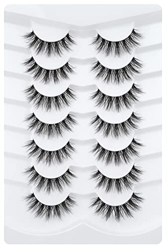 3D Falsche Wimpern Cat-Eye Kurze Natürlich Look Wispy Faux Mink spiky lashes,Cross Flauschig Weiche Wiederverwendbare Nerzwimpern-Happy Heartbeat (No.213)