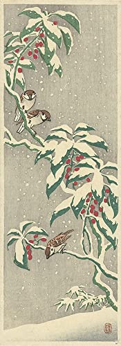 ArtDirect Sparrows on Snowy Currant Bush (1900-1945) 17x48 UnFramed Museum Art Print Poster Ready for Framing by Ohara Koson (Japanese, 1877-1945)