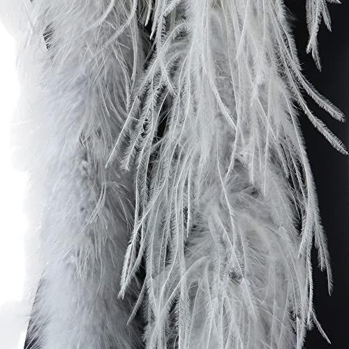 Uposao 2M Türkei Federn Fringe Trim,Federboa Weihnachtsboa Natürlichen Feder Fransen für Kleid Nähen Handwerk Feder Schal Kostüme Dekoration Zuhause Dekor Halloween Federband Bastelzubehör,Grau