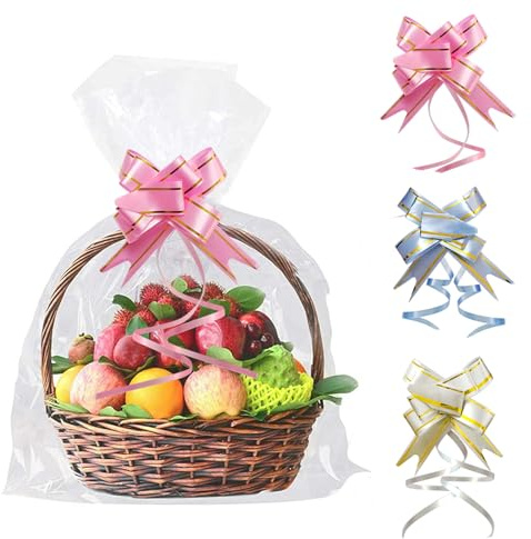 PYGHAP Klara cellofanpåsar, 30 stycken presentcellofanpåsar stora, söta godispåsar med 30 dragrosetter för födelsedagsfest festivaler goodie favor (50 x 30 cm-30 st)