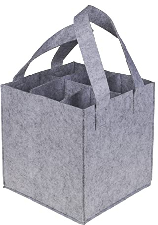 MIJOMA Flaschentasche aus Filz, Bottle Bag Filztasche für Flaschen Bottlebag Einkaufstasche Tragetasche mit Trennwänden für Flaschen (Hellgrau, ca. 24 x 24 x 24 cm, für 6 Flaschen)