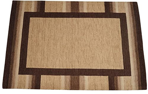 Beige Compatible with Braun 140X200 cm Teppich 100% Wolle Orientteppich Handgetuftet HT602