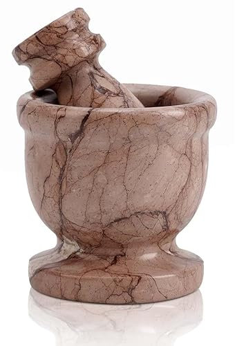 Radicaln Set di mortaio e pestello in marmo Marinara da 6,3 cm fatto a mano con macina spezie e frantoio per aglio da cucina, set di mortaio e pestello per piccole erbe