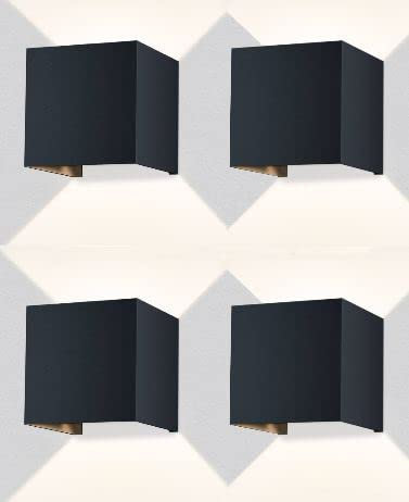 Metzler 4 Stück LED Wandleuchte in Anthrazit Up-Down-Light IP 65 warmweiß, Wandlampe 9 W, 3000 K, Außenlampe eckig mit einstellbarem Lichtkegel, Leuchte für Innen- und Außenbereich