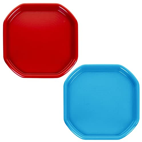 (Set of 2) Small Colour Plastic Mixing Tray Sand Water Play Builder Equipment Sand Pool Pit Tray Garden Beach Tuff Tray Kids Messy Play Tray For Cement Mortar Made in UK 70 x 70 CM (Red & Sky Blue)