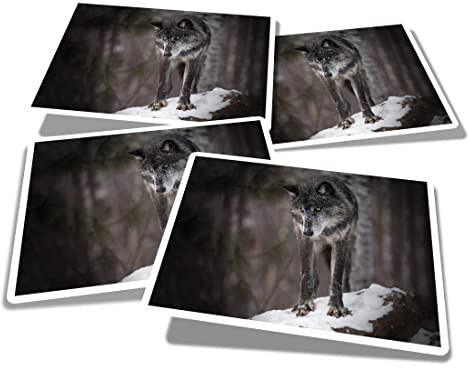 Vinyl Rectangle Stickers (Set of 4) 10cm - Black Phase Grey Wolf for Laptops, Tablets, Luggage, Scrap Booking, Fridges #63027