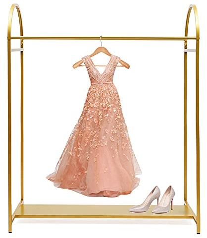 FUROMG Freistehende Kleidung Rack Gold Kleidungsstück Rack Kleiderbügel Display Stand,Schrank Organizer Metall Kleidungsstück Rack Kleiderbügel 1.5m