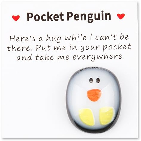GLADFRESIT Pocket Penguin Hug Glass Keepsake Gift with Message Card | Pocket Penguin Hug Glass Keepsake with Message Card for Birthdays Encouragement Friendship and Gifts