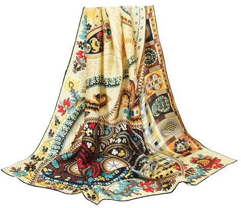 ANDANTINO Schal aus 100% reiner Maulbeerseide, 109,2 cm, groß, quadratisch, leicht, Kopftuch und Schal, für Damen, mit Geschenkverpackung, Beige&gelb, Large