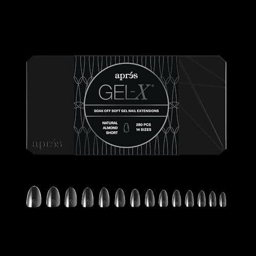 Apres Gel-X® Almond Box of Nail Tips | 280 Gel-X Tips, Soft Tips, 14 Sizes 00-9 | Half-sizes Included (Natural Almond Short, 280 Count)