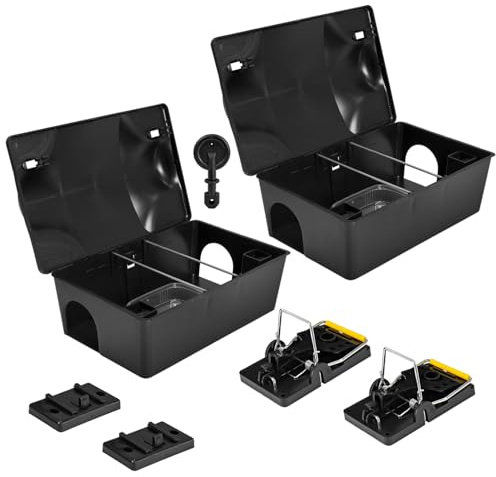 Köderstation Ratten Set Köderbox Box 2-10Stk. Garten Mausfalle Mäuse mit Schlagfalle Rattenköderbox Rattenköderstation Rattenfalle Kinder- Haustiersicher Petigi, Anzahl:2