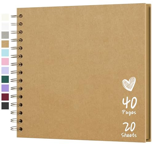 Hiwhy Scrapbook 8x8 Inch DIY Scrapbook Album Hardcover Kraftpapier Scrap Book Fotoalben 20 Blatt Erinnerungsbuch für Familie, Hochzeit