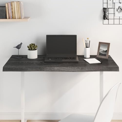 prissent Tischplatte 100 x 50 x 4 cm Eiche massiv behandelt, Esstisch aus Eiche, rechteckige Tischplatte für Tisch, rustikal, Schreibtischplatte, dunkelgrau
