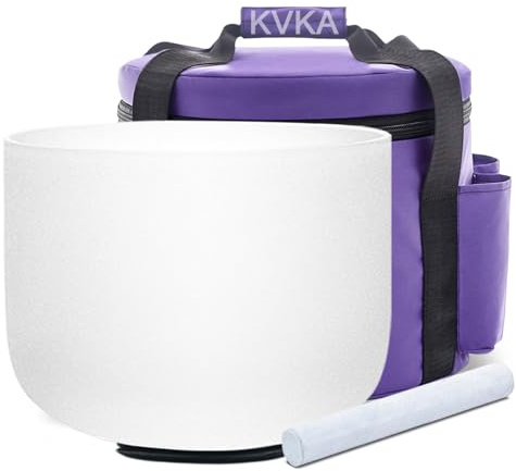 KVKA Crystal Singing Bowls, 432HZ Frosted Quartz White 12 Inch C note Sound Bowl for Therapy Meditation Healing with Travel Carry Case Bag