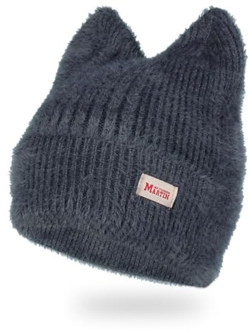 ZSYTF Modische Mütze mit Katzenohren für Damen, Strickmütze, Anime-Ohr, warme Mütze, Outdoor-Skimütze, Mädchen, winddichte Kopfbedeckung