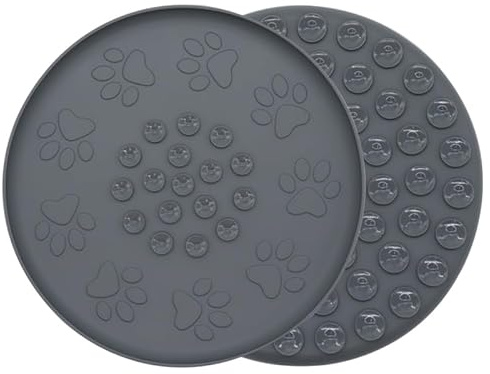 Doweiss Napfunterlage Silikon,Basic rutschfeste Unterlage für Hundenapf oder Katzennapf Mit Doppelseitiger Anti-Rutsch Saugnapf Rotundität Napfunterlage (Grau, S-Durchmesser 26cm)