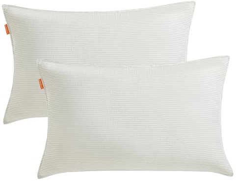 SONGMICS HOME Set di 2 Cuscini da Letto, 70 x 50 cm, Consistenza Media, per Chi Dorme sulla Schiena, sulla Pancia e sul Lato, Lavabile in Lavatrice, Bianco Nuvola TBP036W01