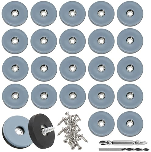 24 Stück Teflon Möbelgleiter zum Schraube Ø38mm Rund Teppichgleiter | Teflongleiter zum Schrauben Bodengleiter mit 24 Edelstahlschrauben, Bohrer, Kreuzschlitzschraubendreher PTFE Gleiter Möbel
