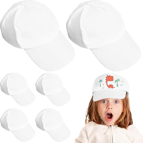 SHINEOFI 10er Set Kinder Kappen zum Bemalen, Weiße Basecap Blanko Baumwolle, Größenverstellbare Snapback für DIY Basteln, Sommercamp & Kindergeburtstag